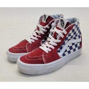 Vans Red Checkered Sk8 Hi Red White Blue Youth Sz 3.5 Shoes Womens Sz 5 Sneakers